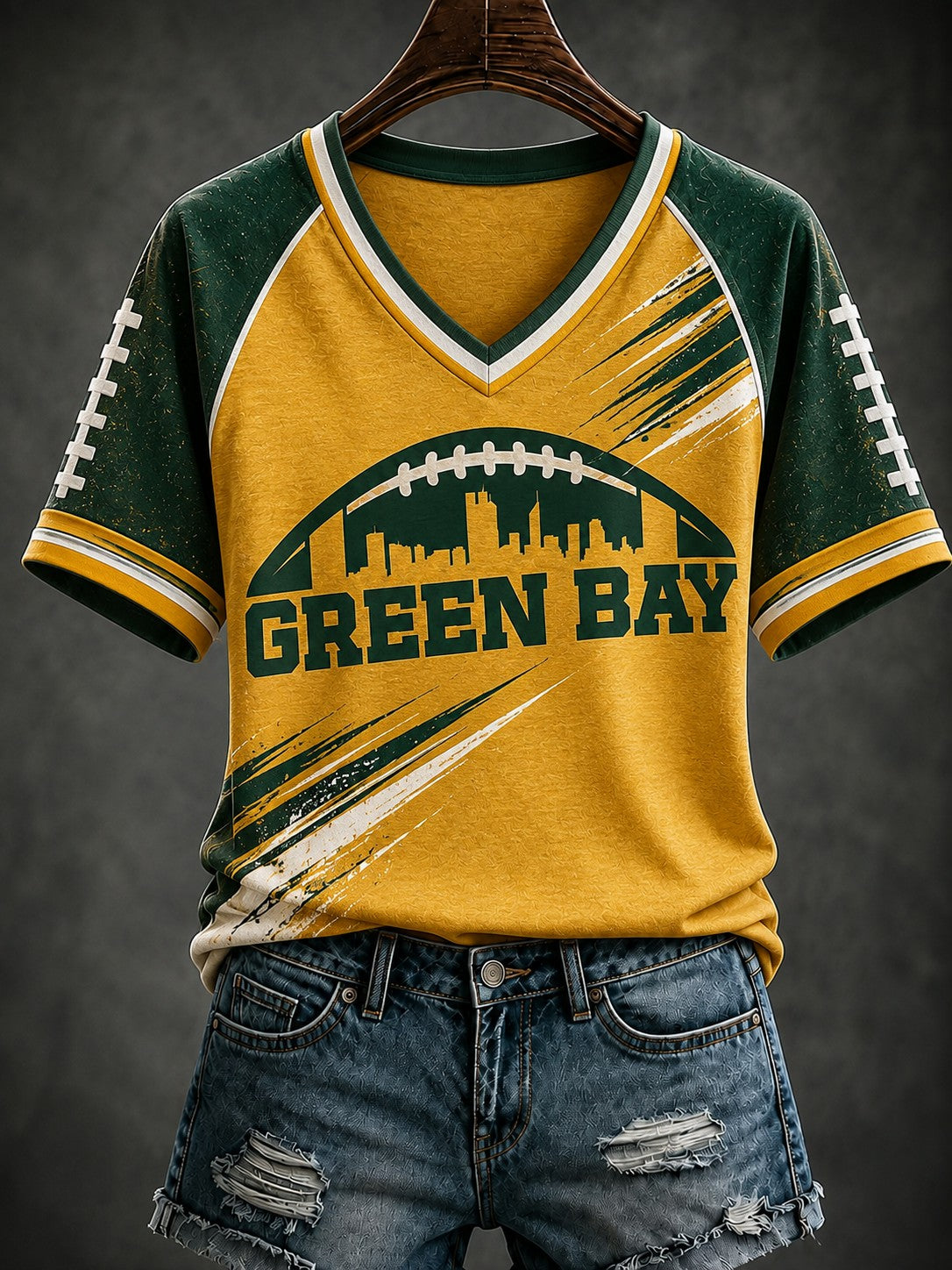 Women's Green Bay Football Printed V-neck T-shirt