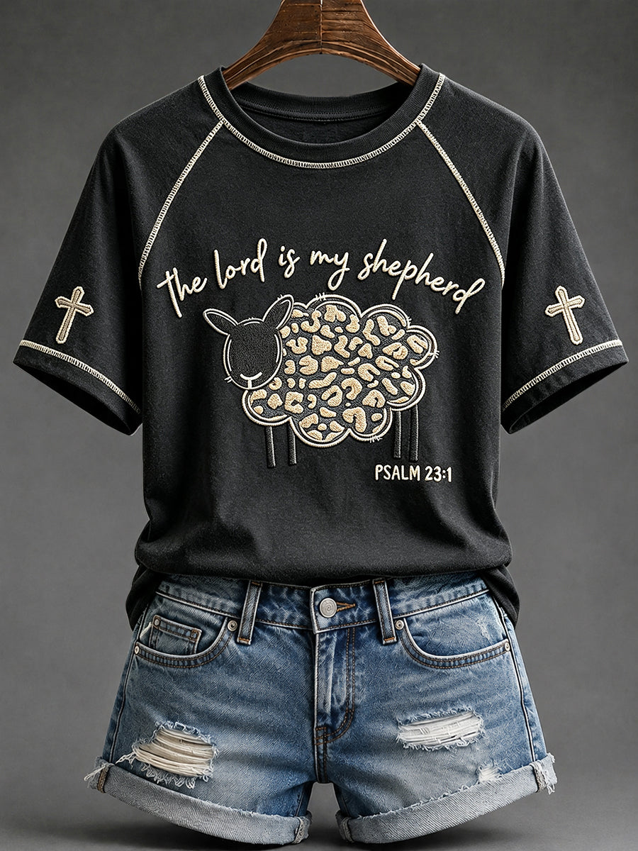 Women's The Lord Is My Shepherd Print Round Neck Short Sleeve T-shirt