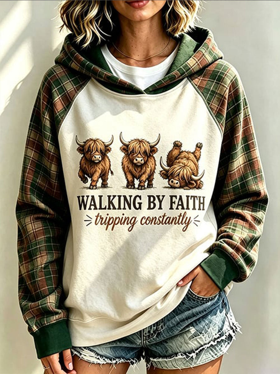 Women's Walking By Faith Tripping Constantly Highland Cow Regular Sweatshirt