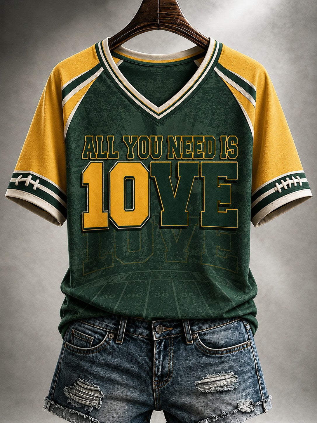 Women's Green Bay Football Printed V-neck T-shirt