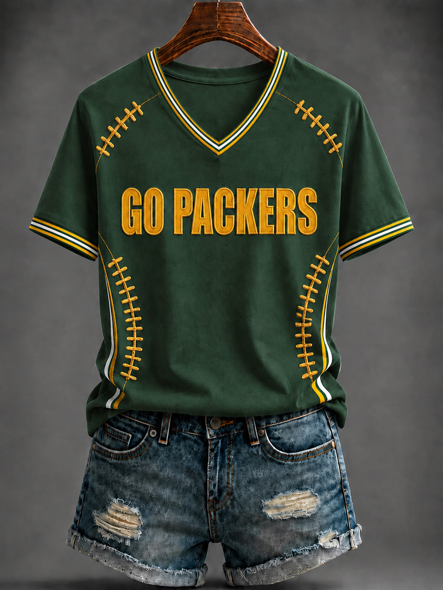 Women's Football Printed V-neck T-shirt
