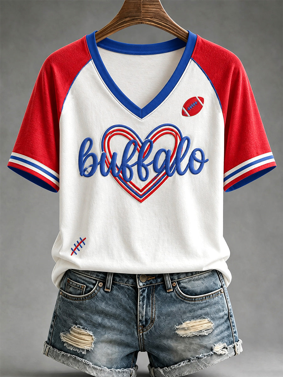 Women's Football Lover Buffalo Print V-Neck Tee
