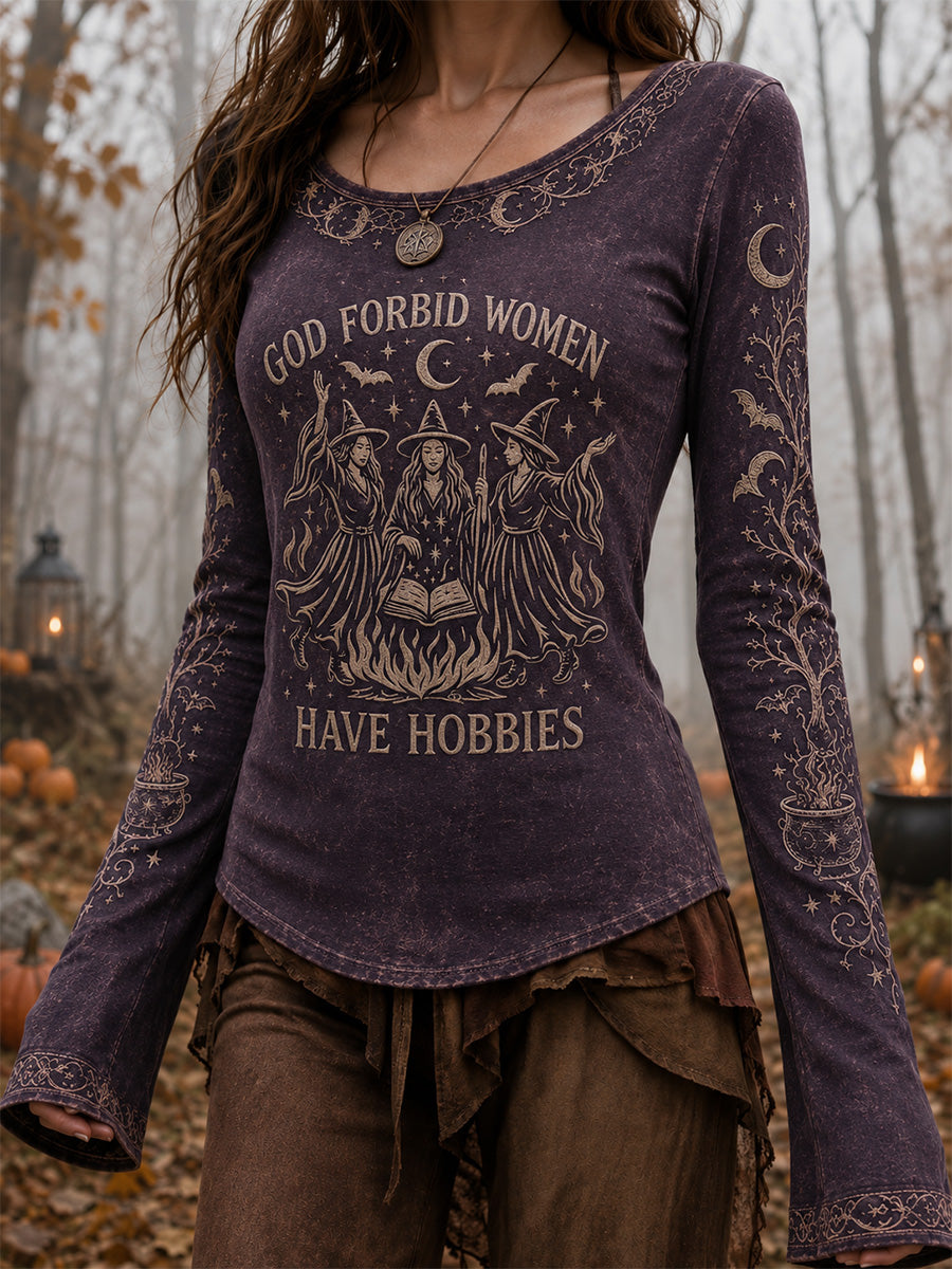 Women's God Forbid Women Have Hobbies Print Casual Long-Sleeve T-Shirt
