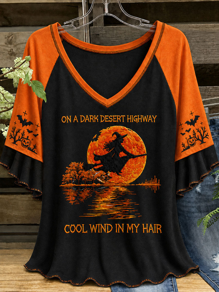 Women's Halloween Witch Pumpkin Bat Hang Shot Short Sleeve T-Shirt