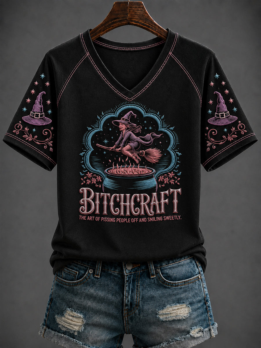 Women's Halloween Printed V-neck T-shirt