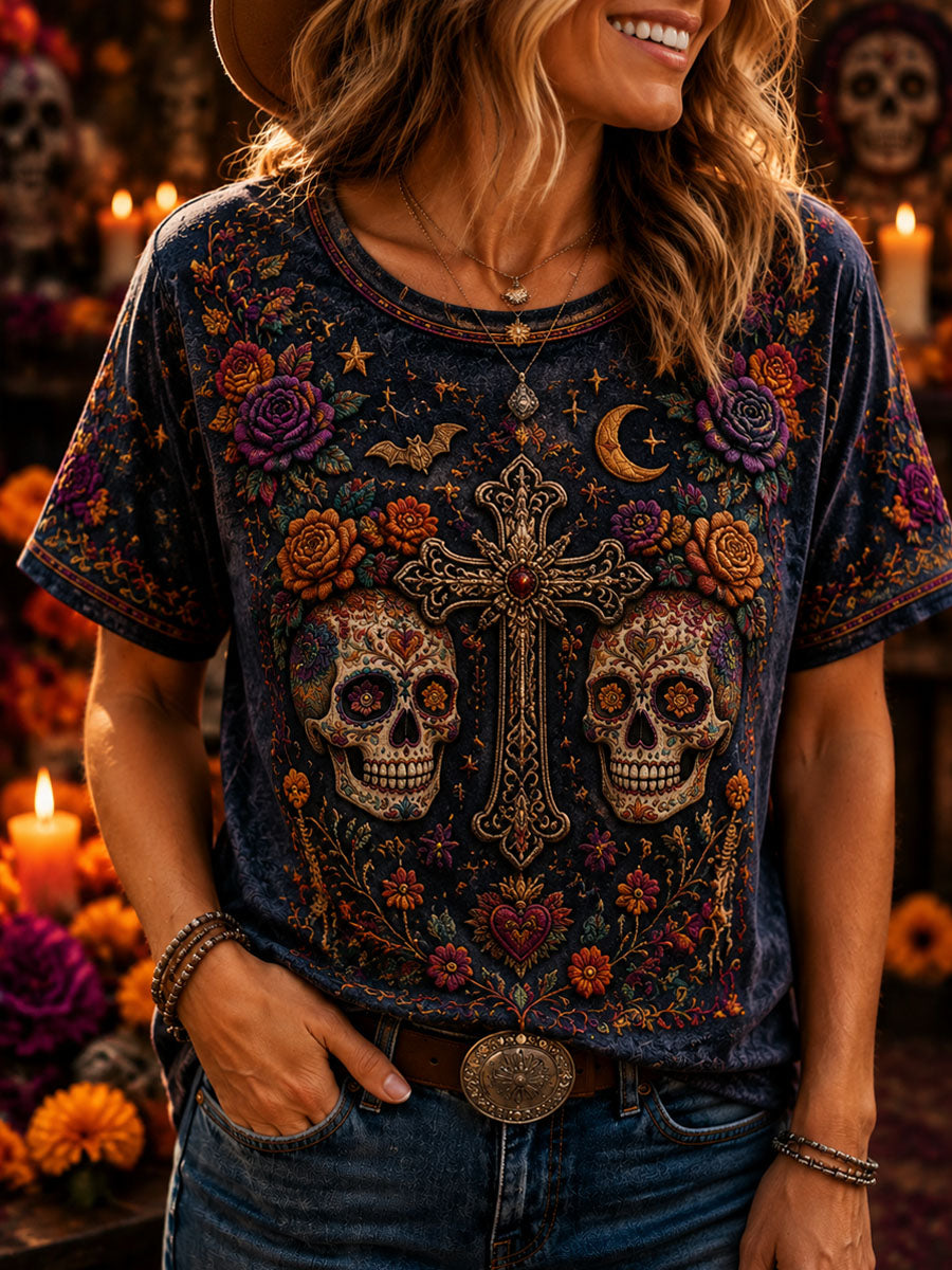 Women's Mexico Halloween Print Casual T-Shirt