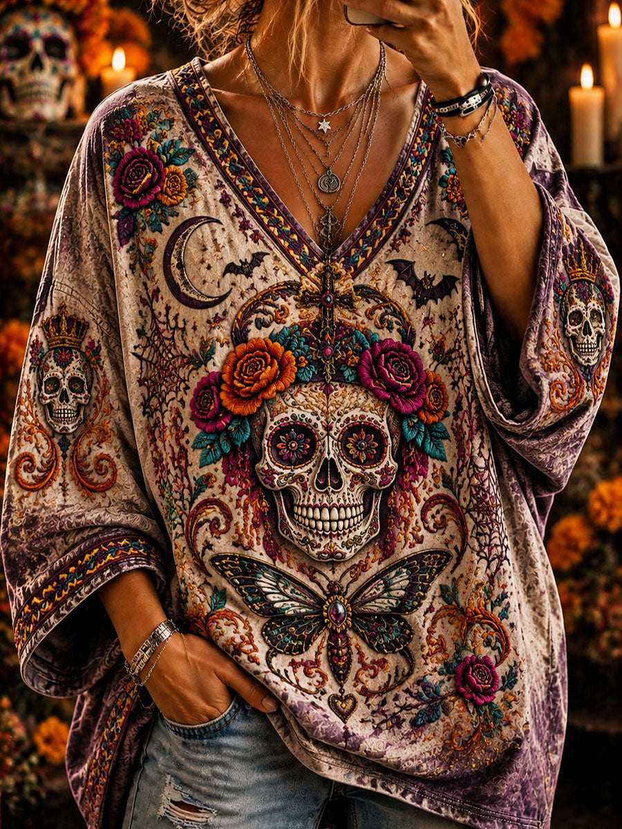 Printed crew neck casual long T-shirt