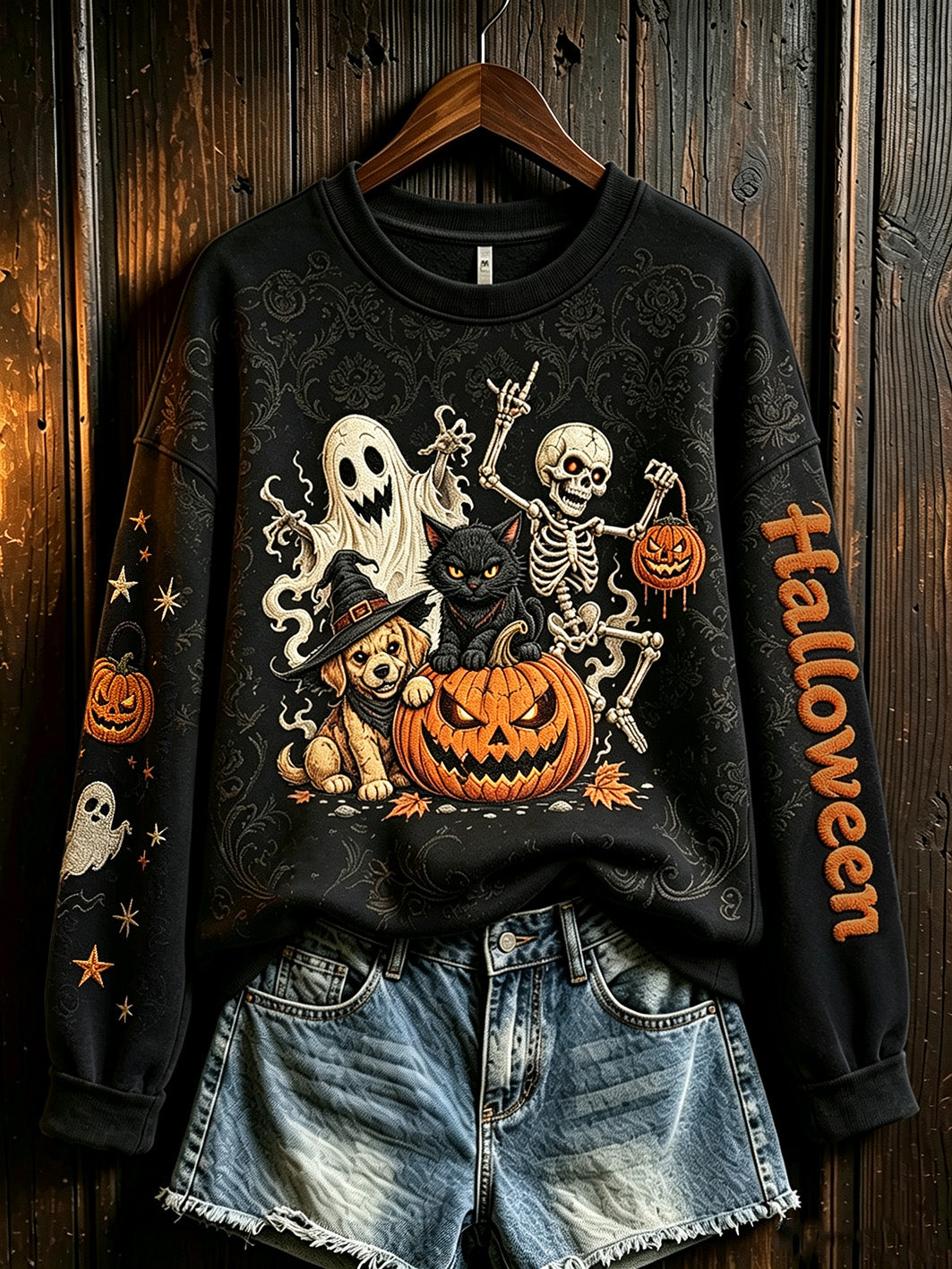 Women's Halloween cute Boo pattern printed casual sweatshirt