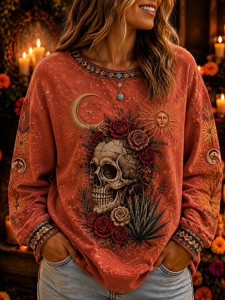 Women's Mexico Halloween Print Casual Crewneck Sweatshirt
