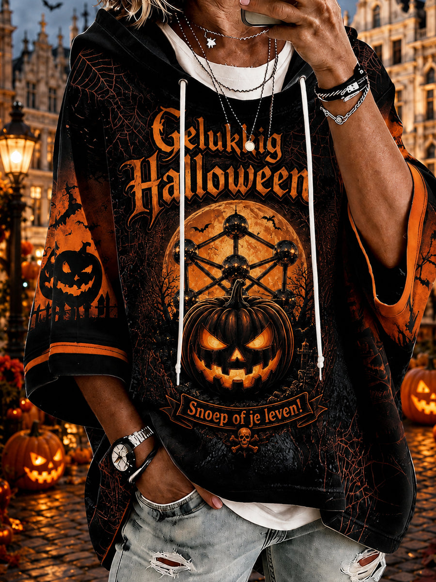 Women's Belgium Halloween Printed Round-Neck Three-Quarter Sleeve Sweatshirt