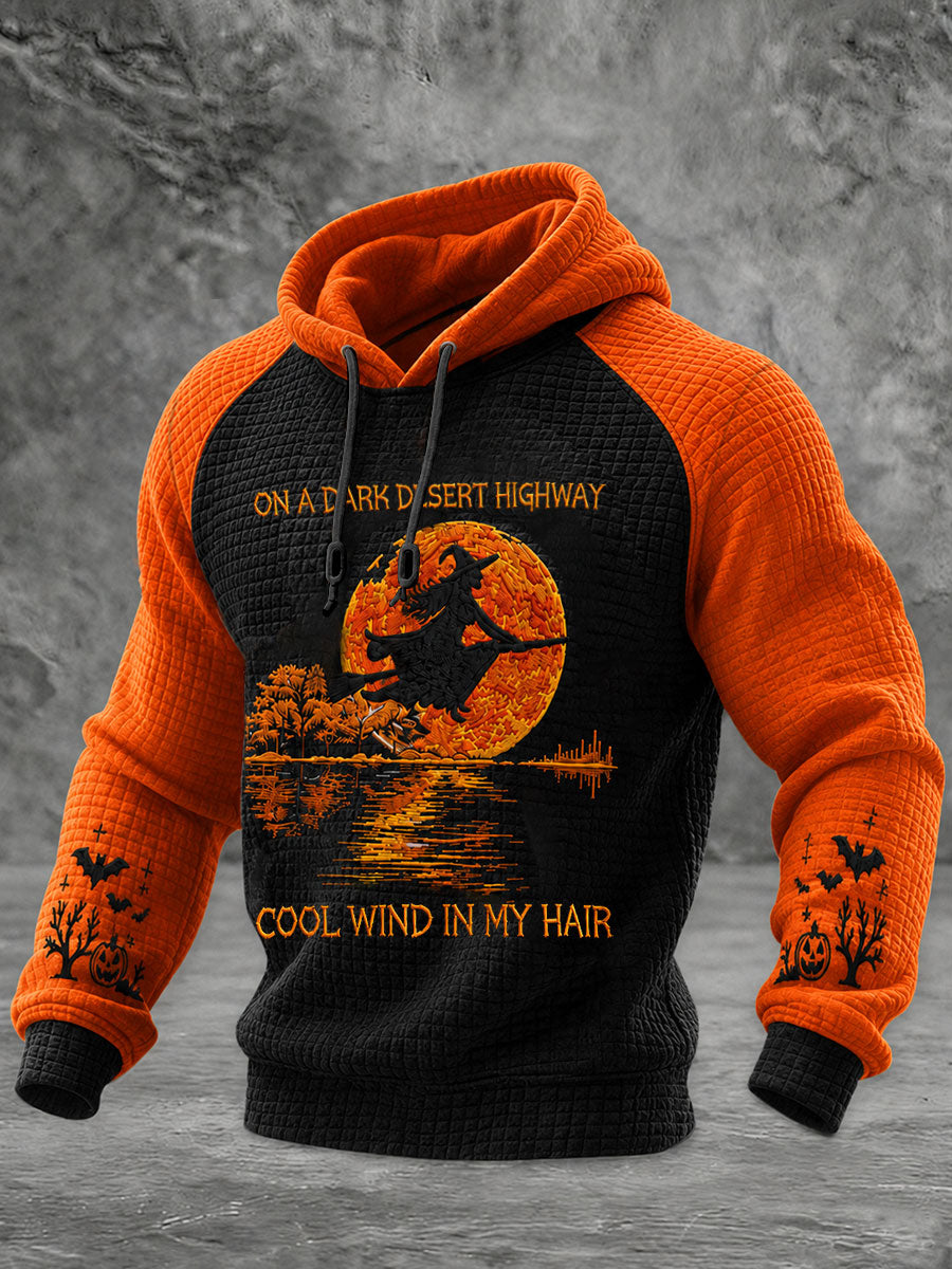 Men's Halloween Witch Pumpkin Bat Drop-Shoulder Hoodie