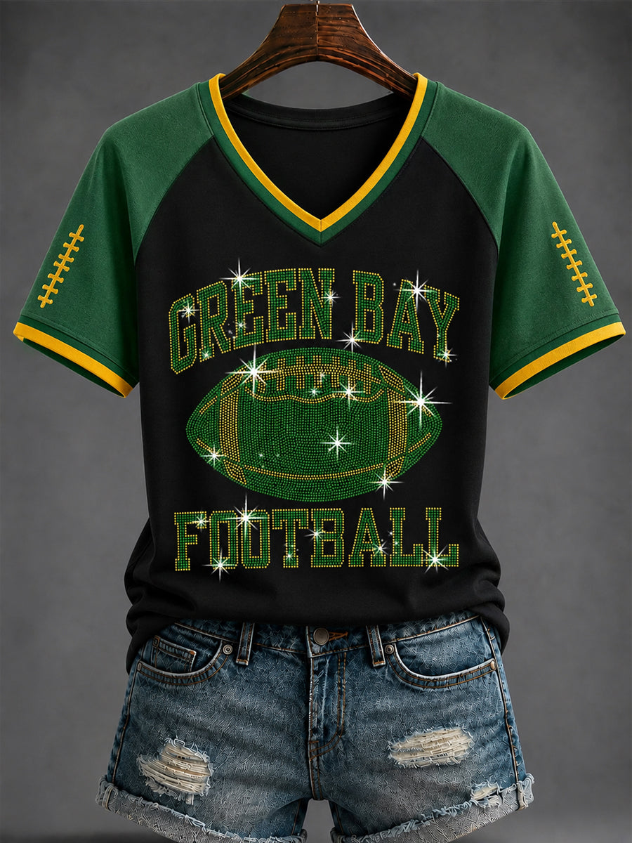 Women's Football Printed V-neck T-shirt