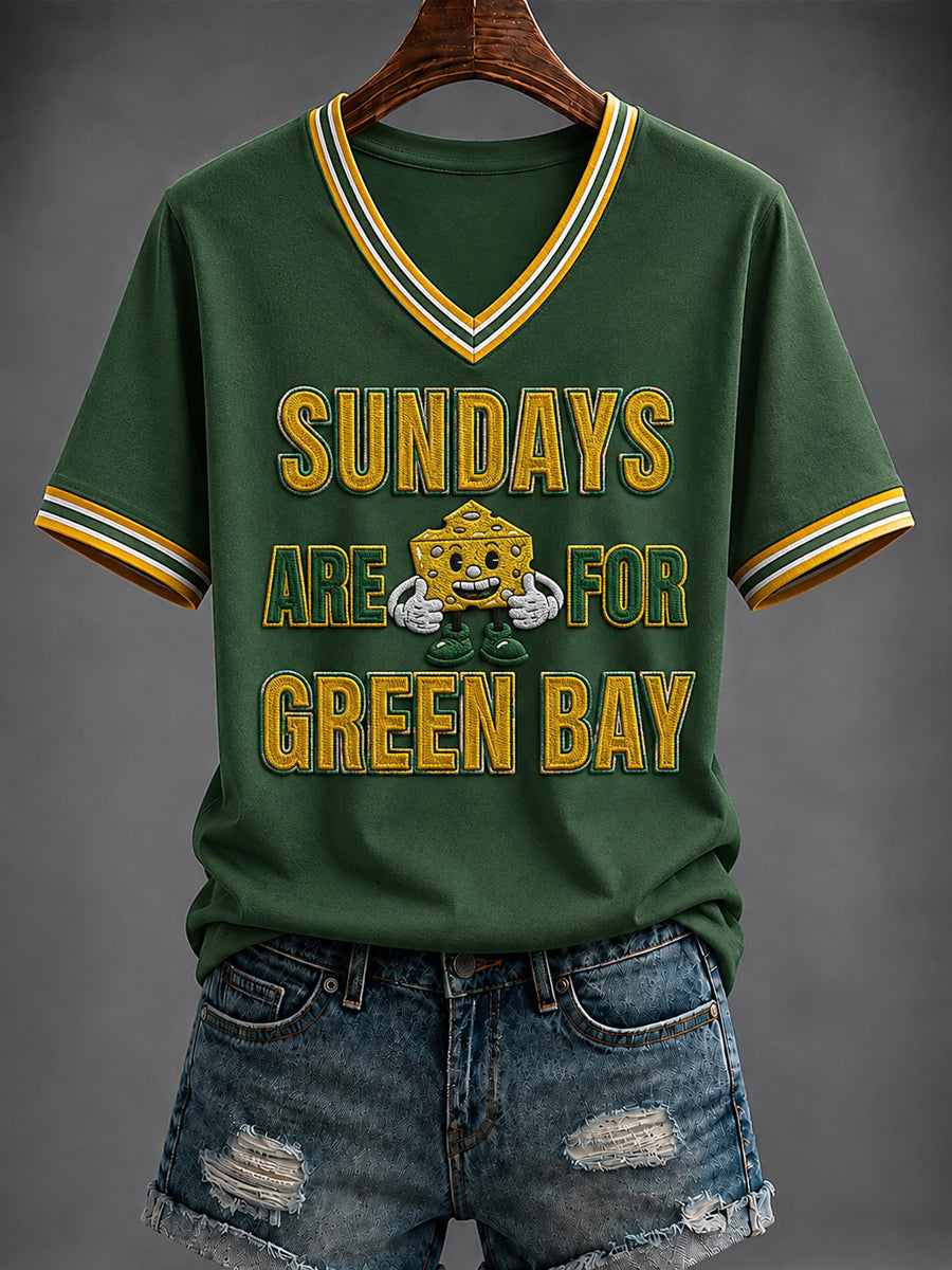 Women's Football Printed V-neck T-shirt