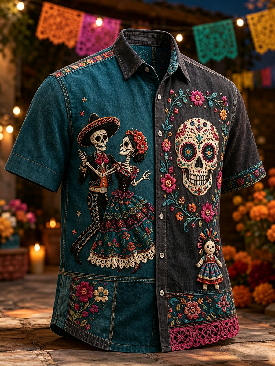 Men's Day Of The Dead Art Print Short-Sleeved Shirt