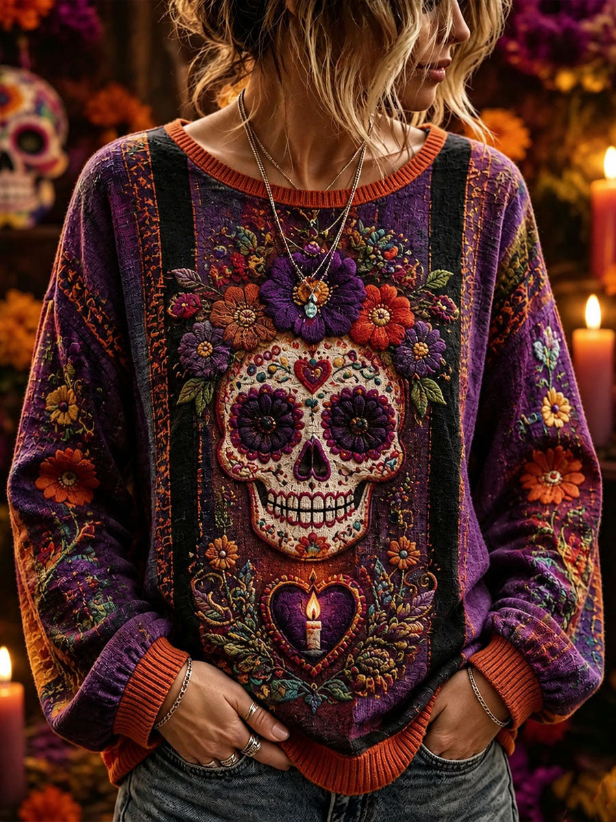 Women's Day of the Dead Sugar Skull Print Casual Sweatshirt