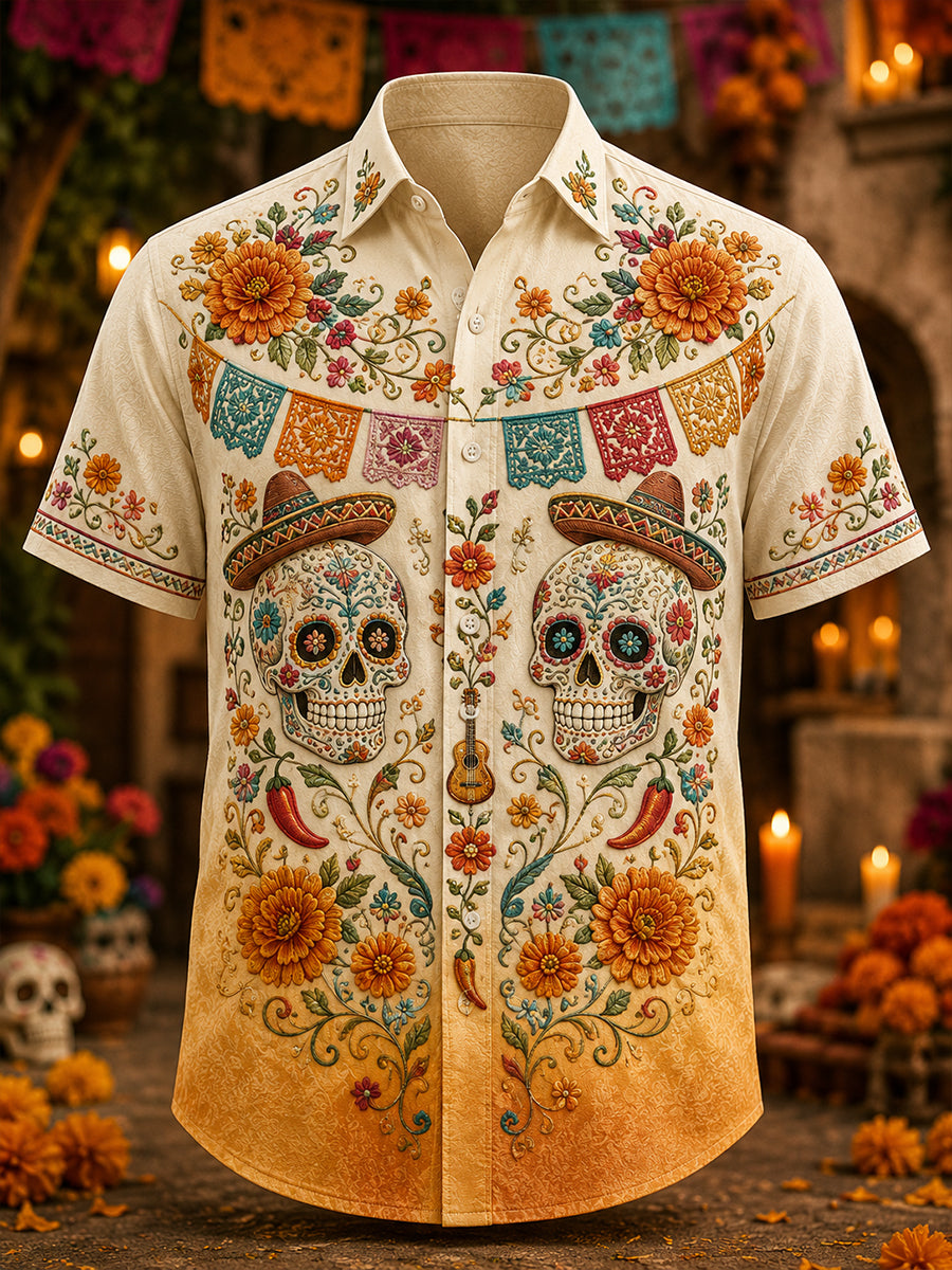 Men's Mexico's Day Of The Dead Casual Shirt Short Sleeve