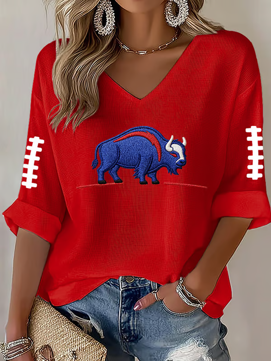 Women's Football Lover Bulls BUF Art Printed Waffle T-shirt