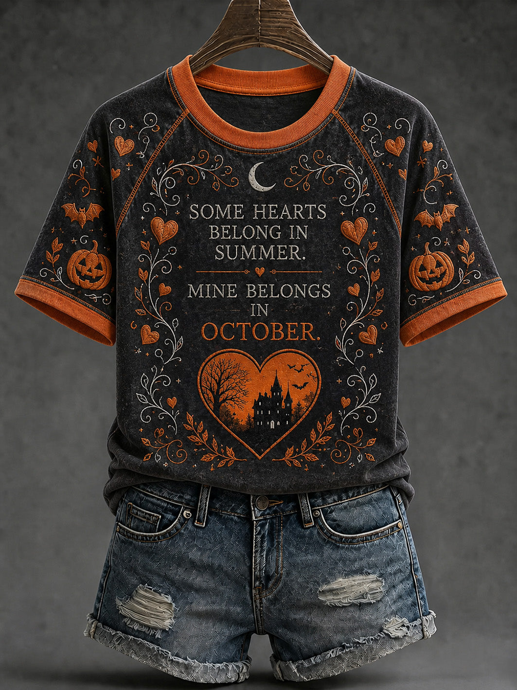 Women's retro Halloween pattern printed casual round neck short sleeve T-shirt