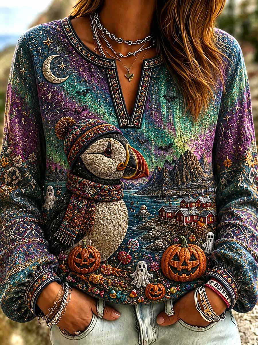Women's Fashion Halloween Pattern Print T-Shirt