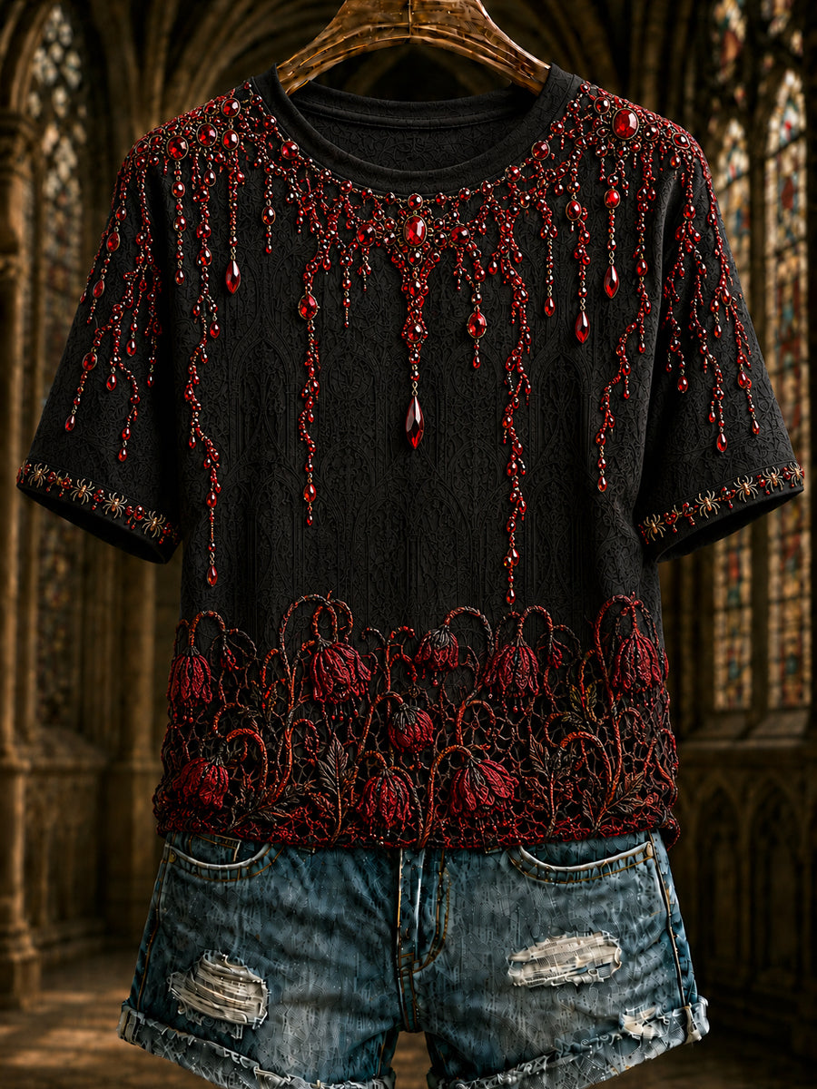 Women's Belgian Halloween Gothic Printed Vintage Fashion Loose Short Sleeve T-Shirt