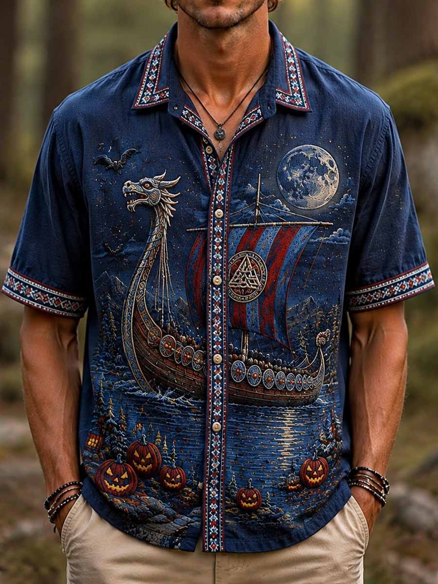 Men's Vintage Halloween Pattern Printed Shirt