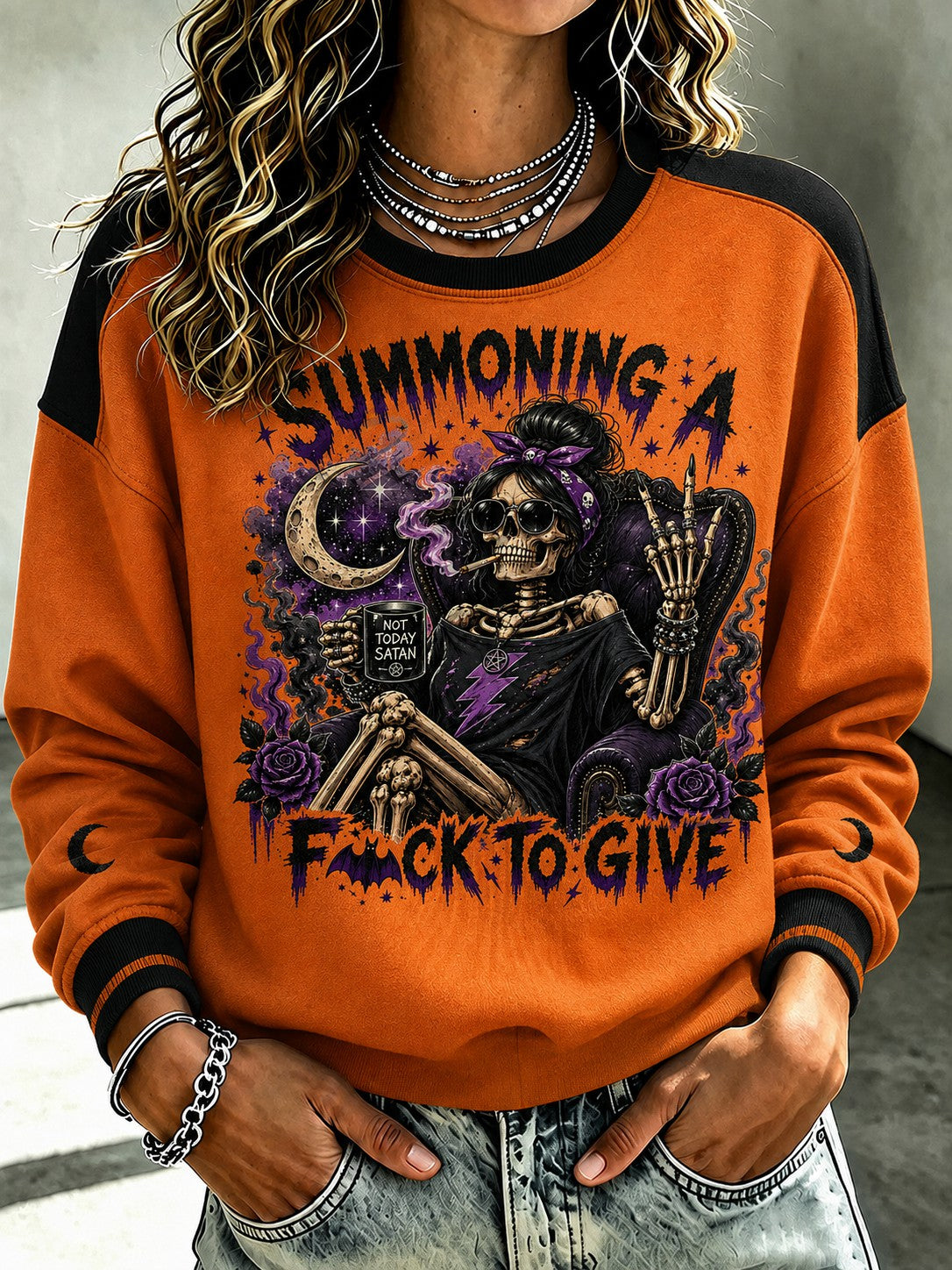 Women's Summoning A Fck to Give Gothic Printed Sweatshirt