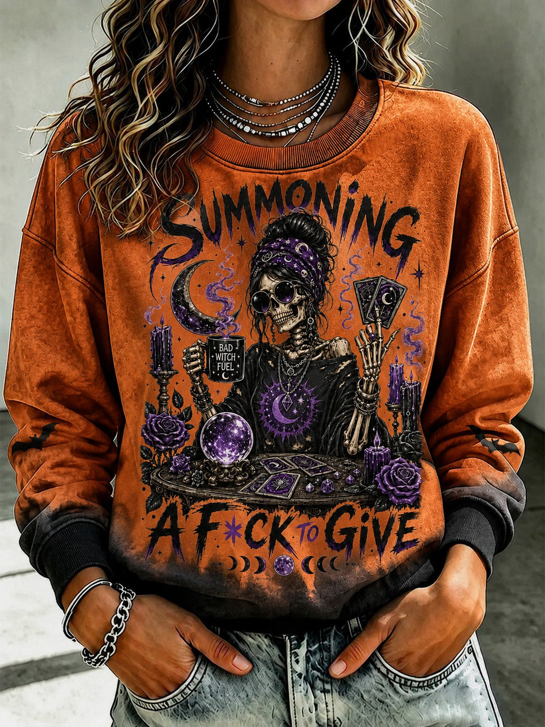 Women's Summoning A Fck to Give Gothic Printed Sweatshirt