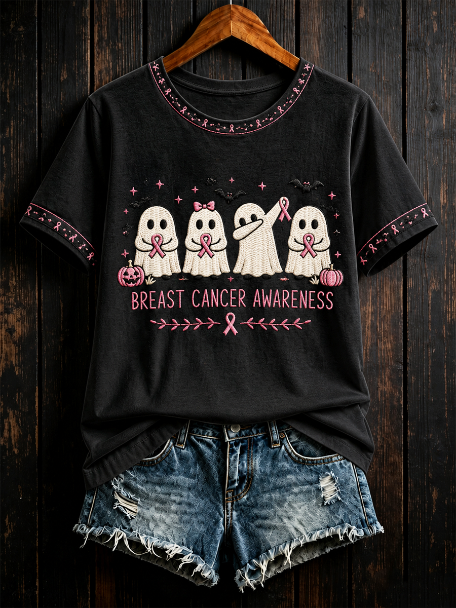 Women's Breast cancer Halloween print short-sleeved T-shirt