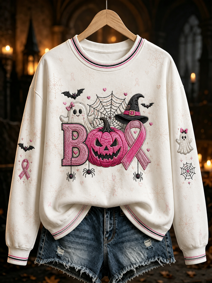 Women's Breast cancer Halloween print Regular Sweatshirt