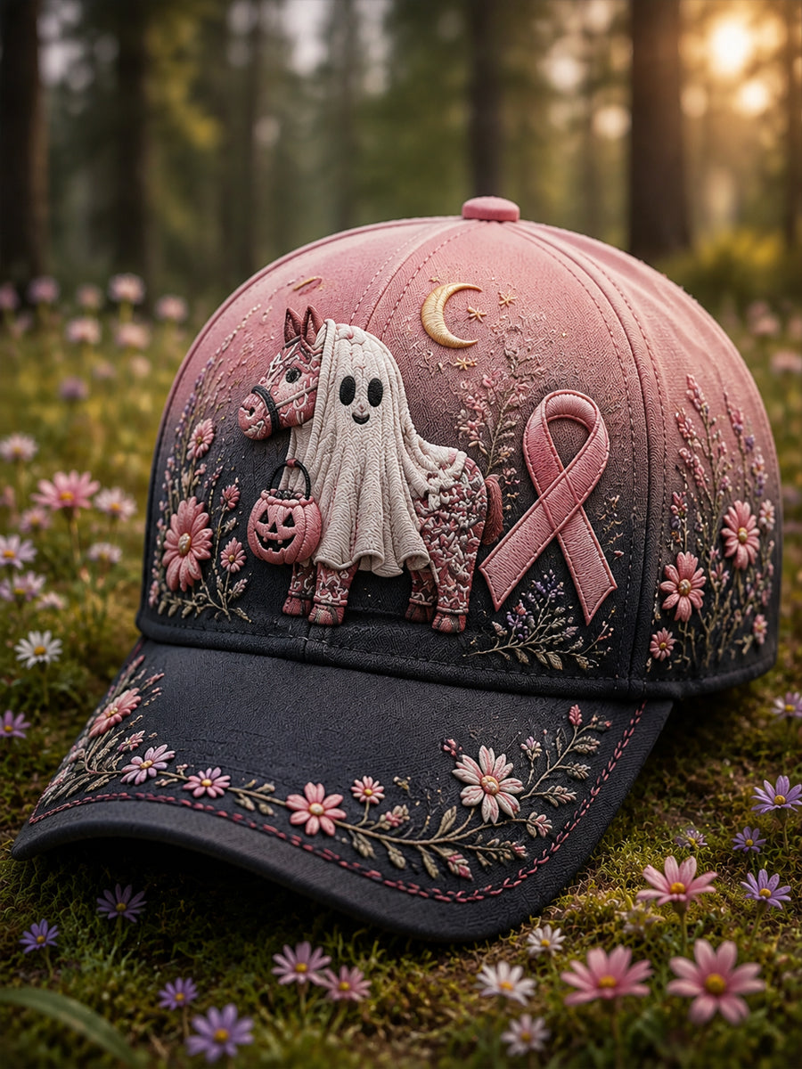 Halloween Pink Ribbon Dala Horse Ghost Gradient Baseball Cap