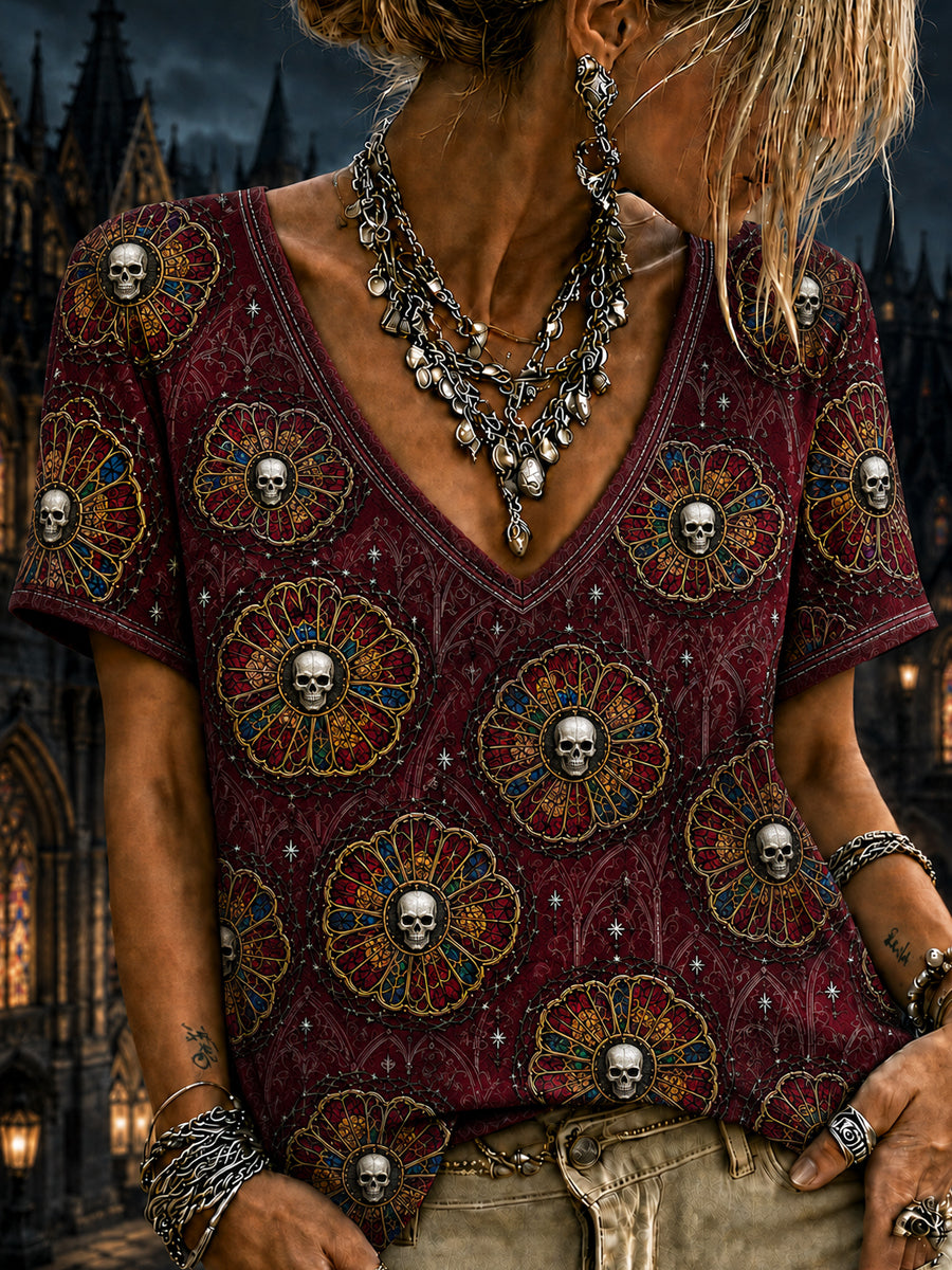 Women's Belgian Halloween Gothic Printed Vintage Fashion Loose Short Sleeve T-Shirt