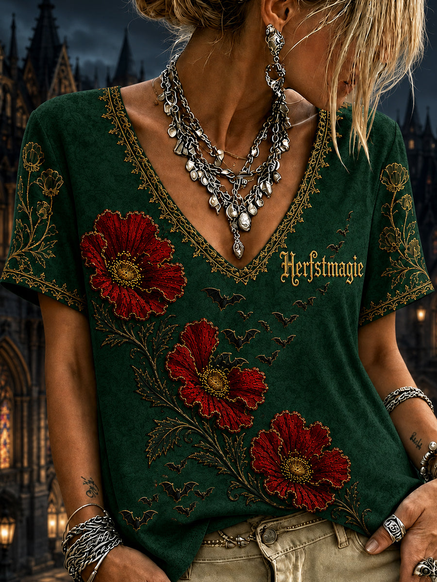 Women's Belgian Halloween Gothic Printed Vintage Fashion Loose Short Sleeve T-Shirt