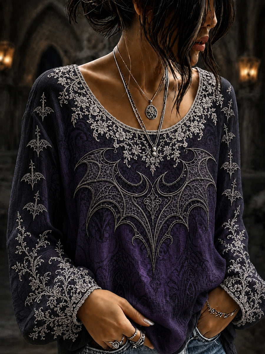 Women's Belgian Halloween Printed Round Neck Long Sleeved Shirt