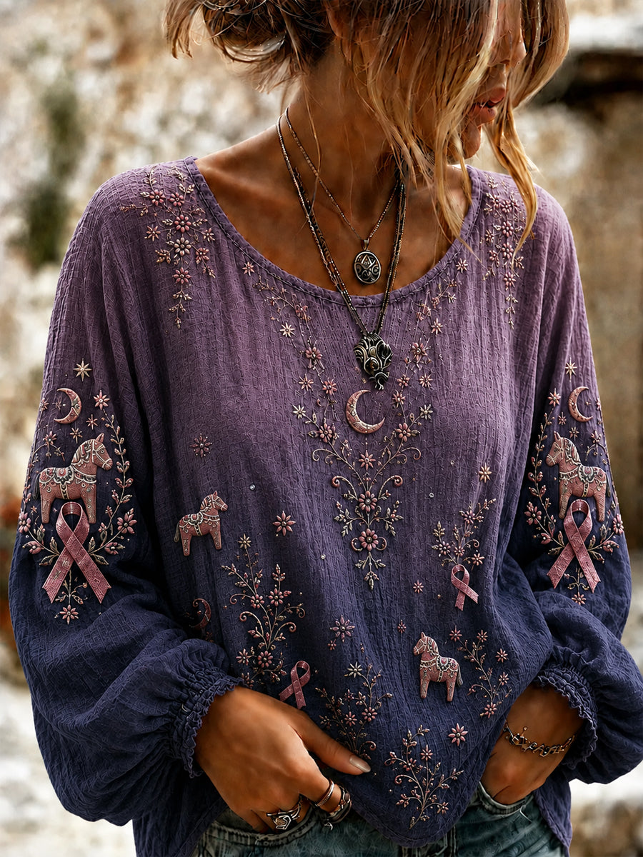 Women's Halloween Breast Cancer Awareness “Dala Horse” Art Top