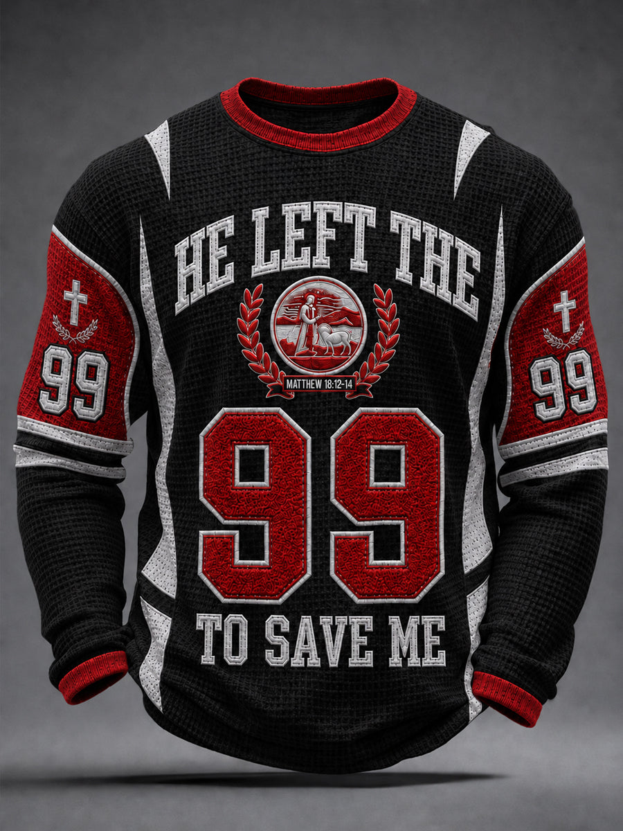 Men's Christian He Left The 99 To Find Me Waffle Long Sleeve T-Shirt
