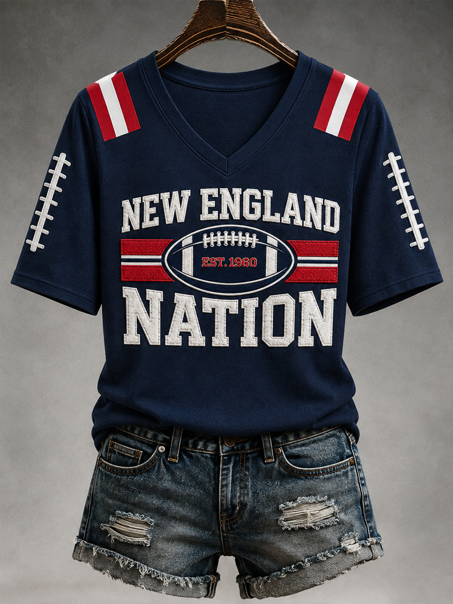 Women's Football Gameday Gift For Football Fans Casual V-Neck Tee