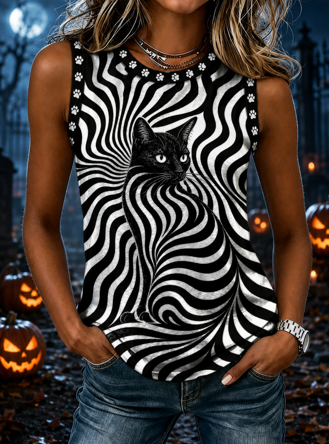 Women's Black Cat Stripes Vests
