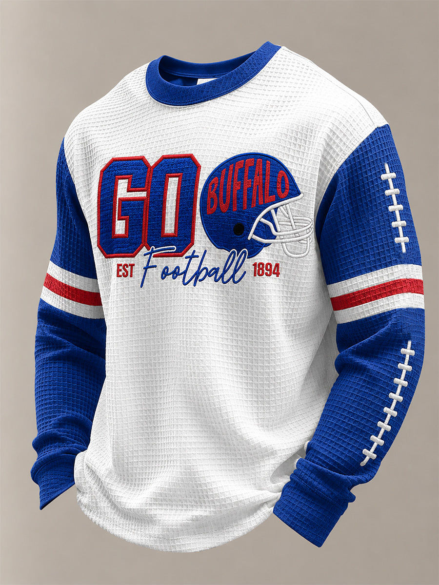 Men's Football Lover Buffalo Print Casual Waffle Long Sleeve Top