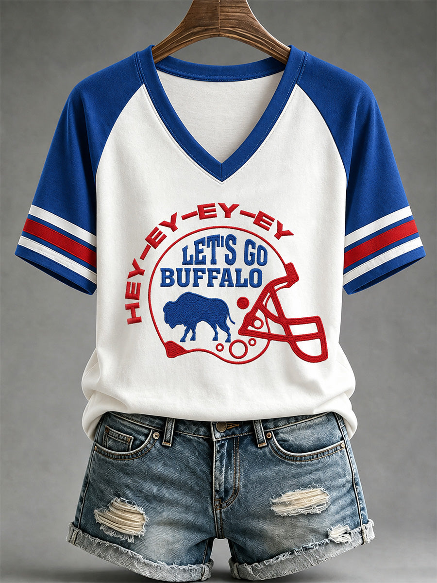 Women's Football Lover Buffalo Print Casual V-Neck Tee