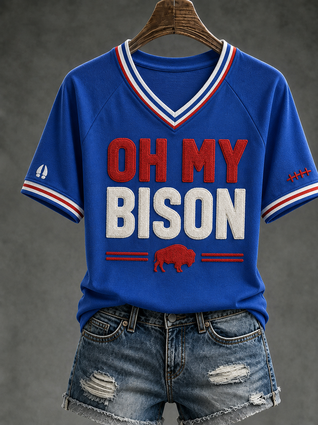 Women's Buffalo Bills V-Neck Off-Shoulder Short-Sleeved T-Shirt