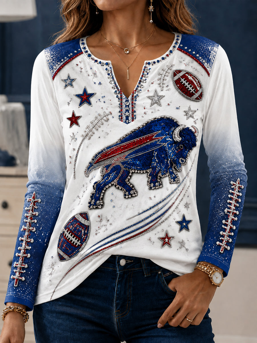 Women's Retro Buffalo Bills Fan Patchwork T-Shirt