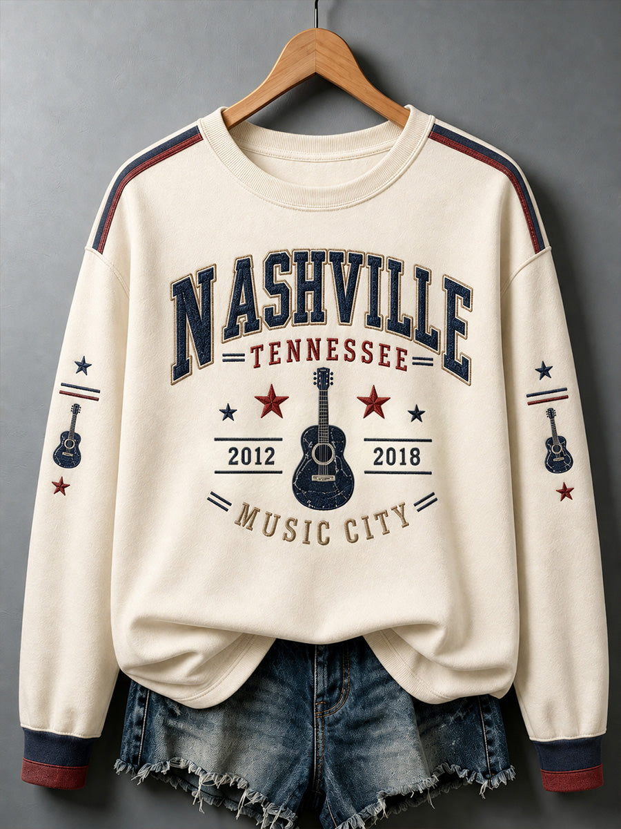 Women's Nashville Born for the Stage Embroidered Print Casual V-Neck Tee