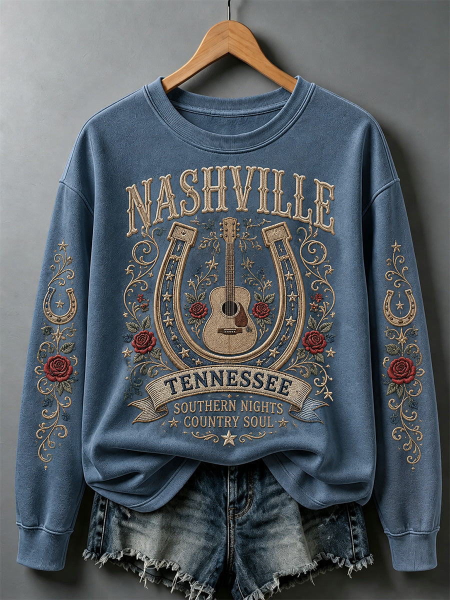 Women's Nashville Born for the Stage Embroidered Print Casual Sweatshirt