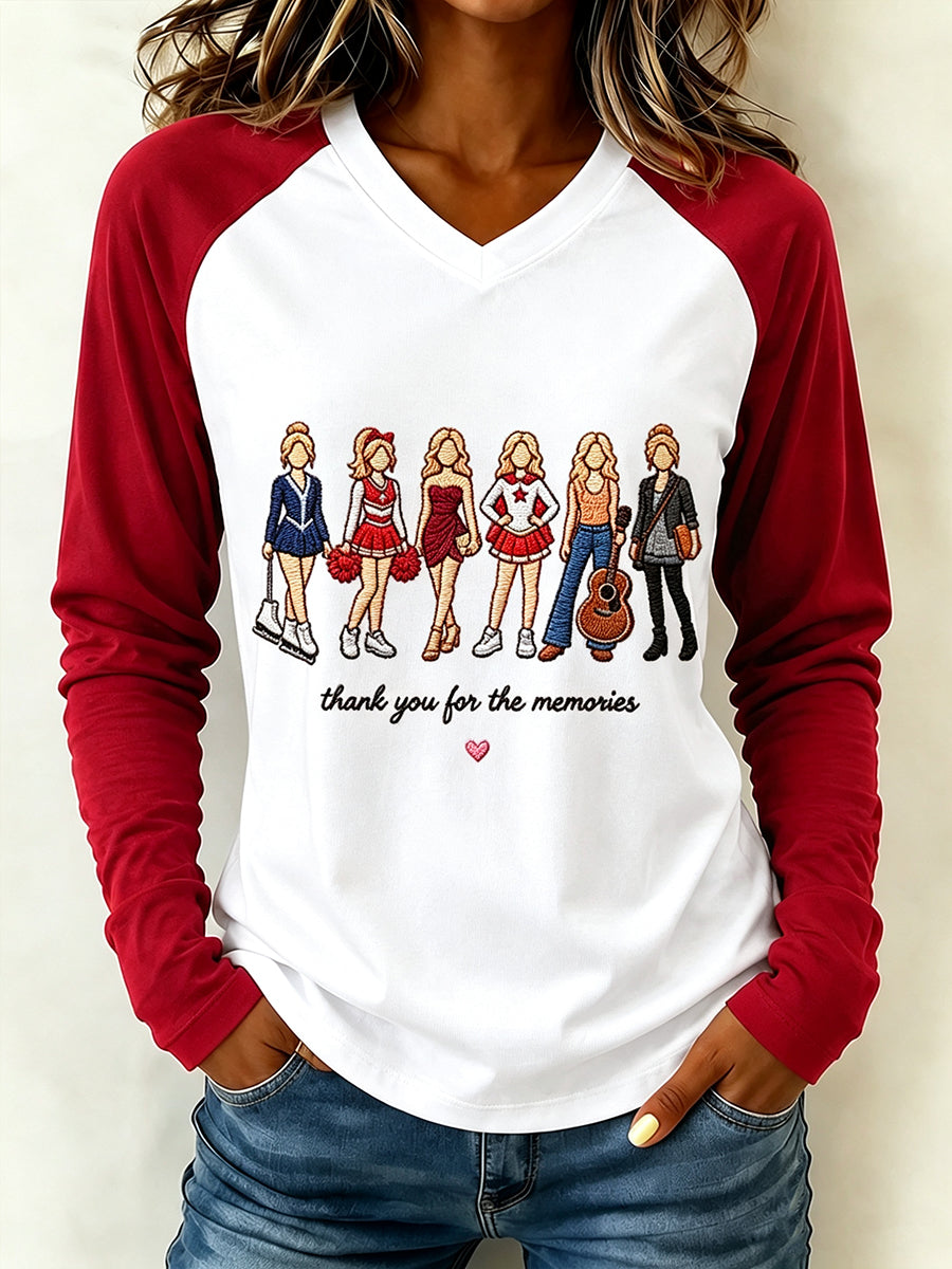 Women's Thank You For The Memories V-Neck Long Sleeve T-Shirt