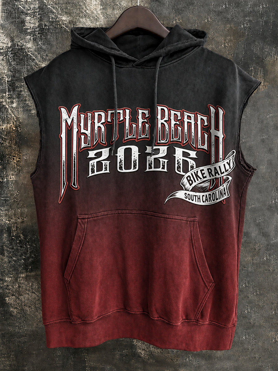 Men's Myrtle Beach Bike Rally Print Sleeveless Hooded Sweatshirt