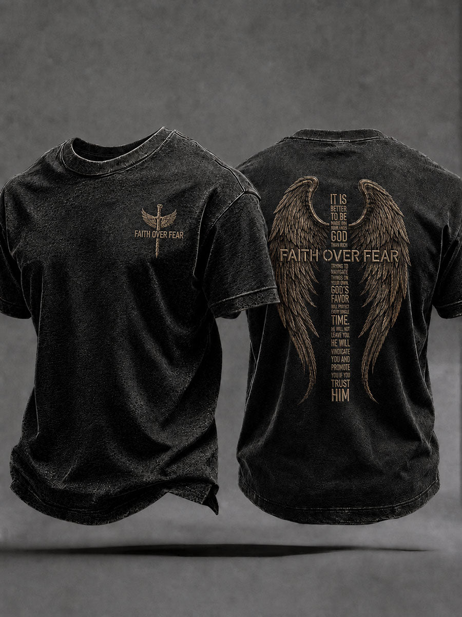 Men's 'Faith Over Fear' Printed Casual T-Shirt