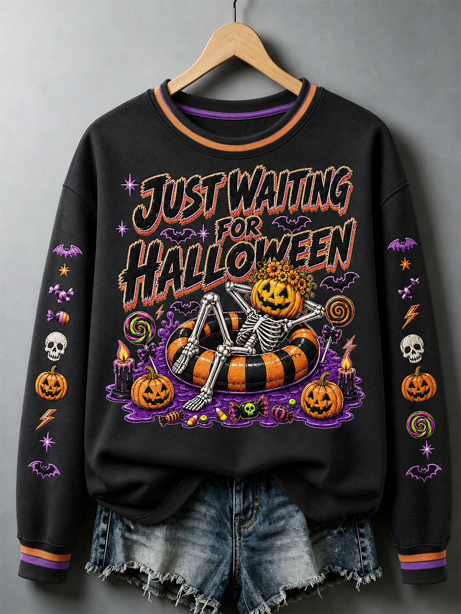 Women's Just Waiting For Halloween Print Casual Sweatshirt