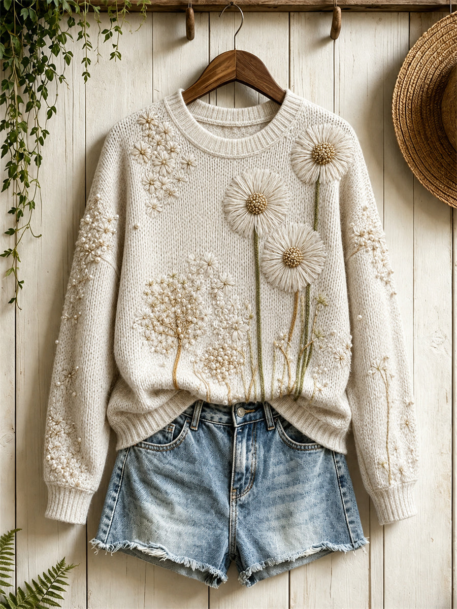 Women's Vintage Forest Dandelion Floral Print crew neck sweater