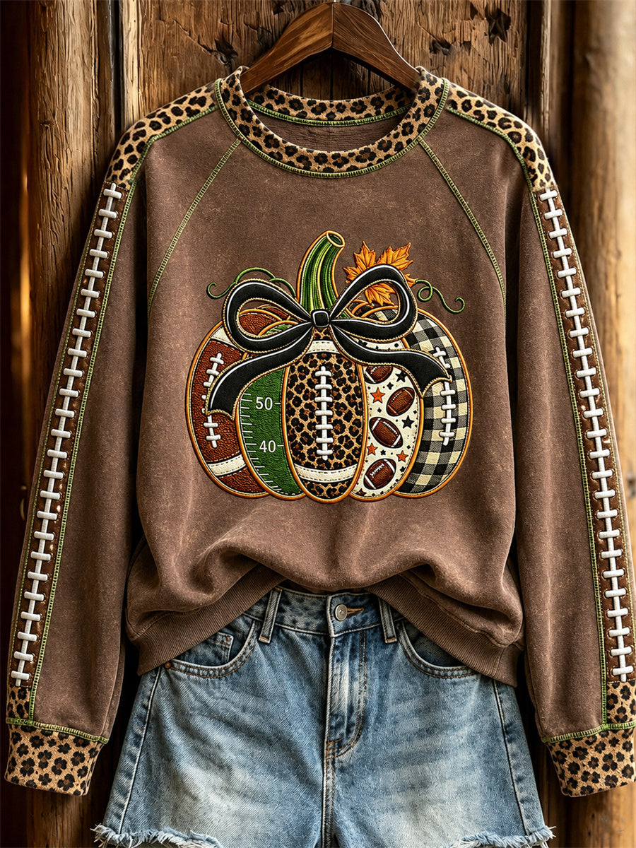 Women's Football Inspired Fall Pumpkin Leopard Print Sweatshirt