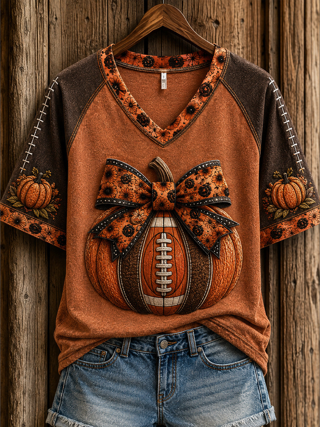 Women's Autumn Pumpkin Pattern Casual Short Sleeve T-shirt